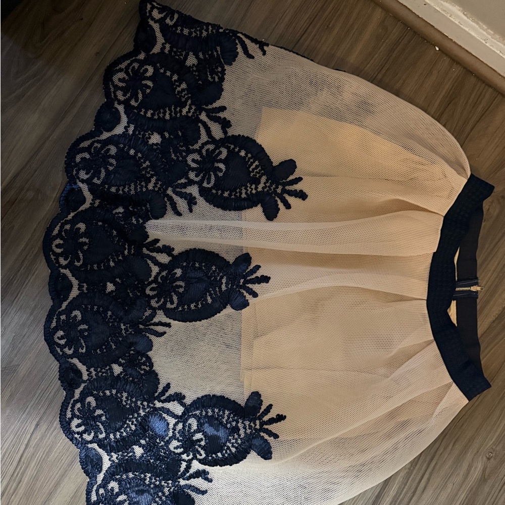 Elegant Navy and Cream Lace Skirt